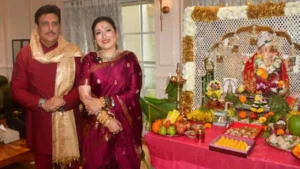 Govinda and his wife Sunita Ahuja at Ganesh Puja